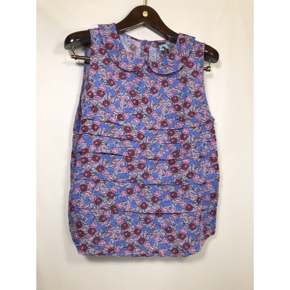 Matilda Jane M Top Character Counts Blue Burgundy Pink Floral  Collar